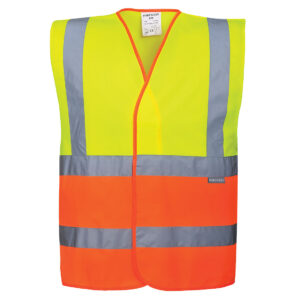 Vesta cu bandă Hi-Vis și bretele contrastante